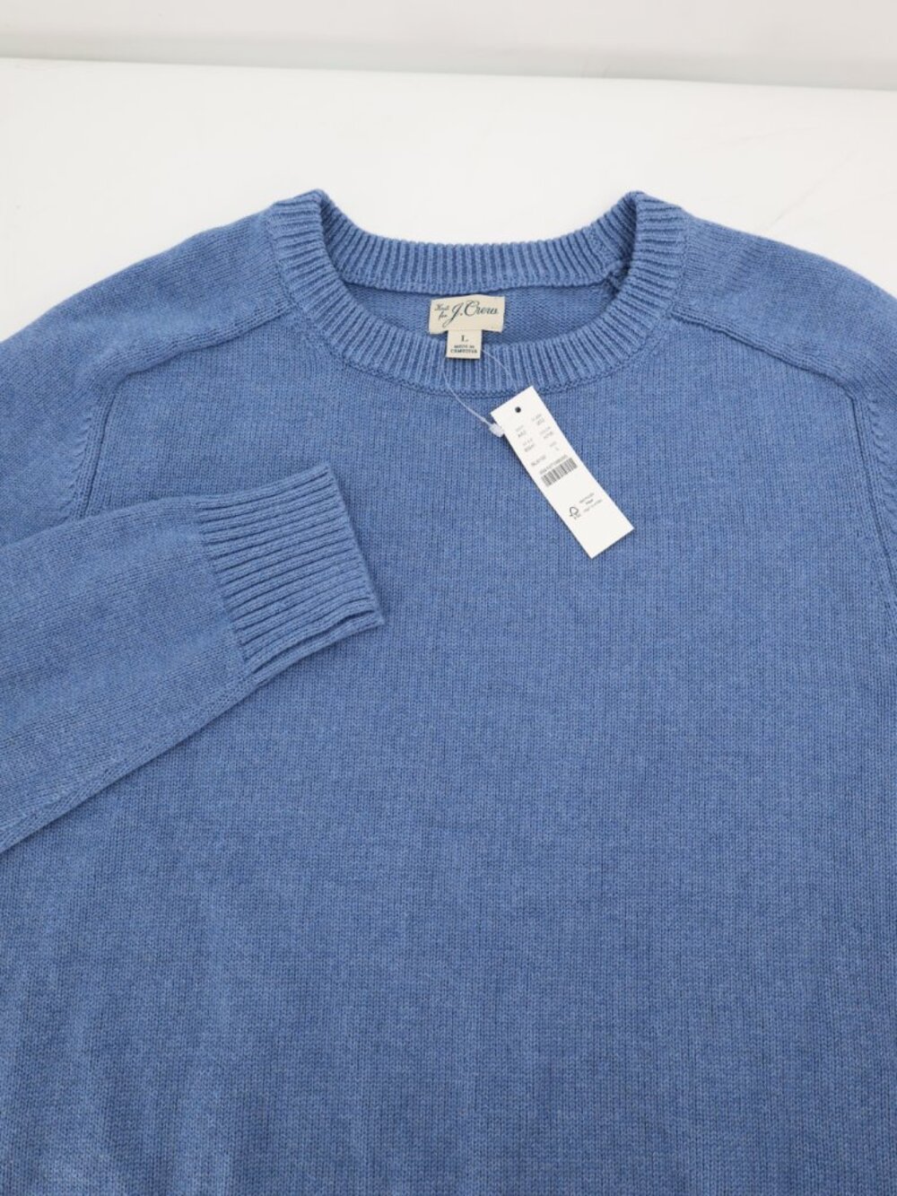 NWT J.Crew Sweater Men's Large Cotton Tight Knit Crew Neck Pullover Blue